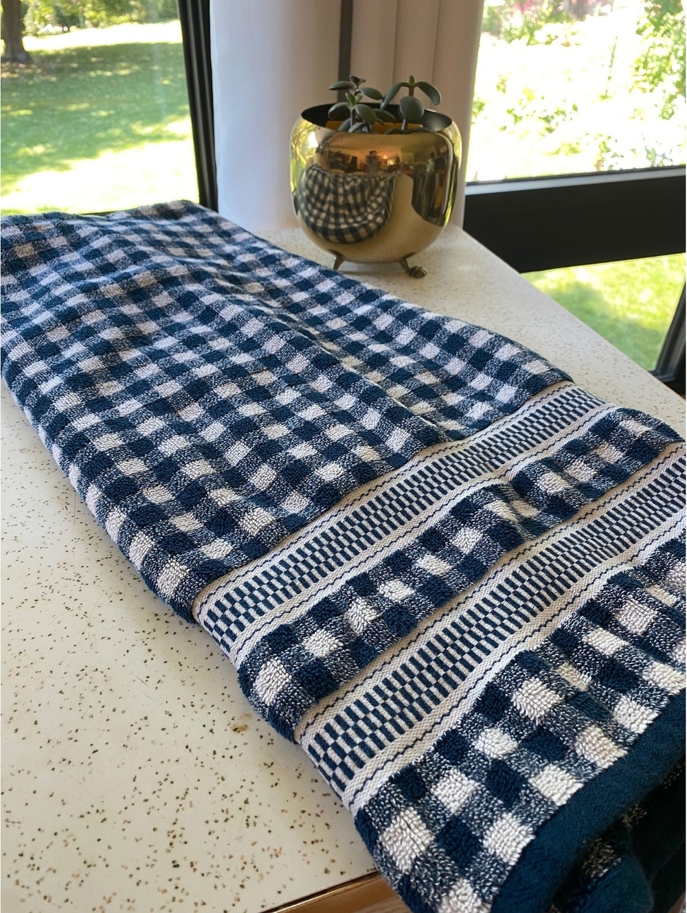 Vintage Ralph Lauren blue white check cottagecore preppy old money bath towel